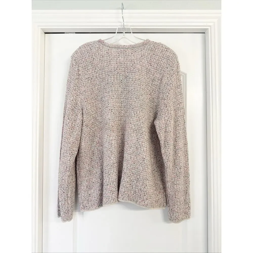 J Jill Sweater Cardigan Pink Gray Girly Spring Knit Pockets Size Large New